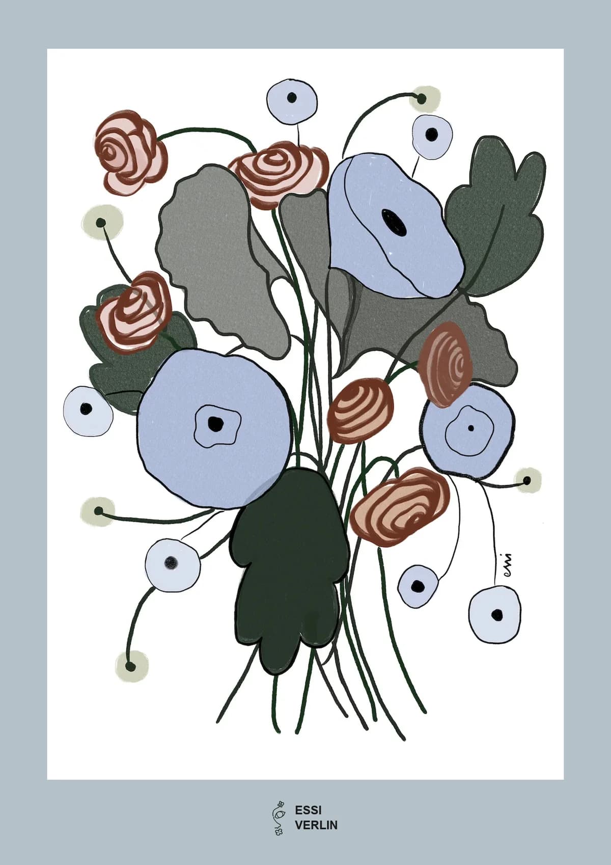 Example of a bouquet Essi has drawn — Sadepäivän rakastajatar, framed