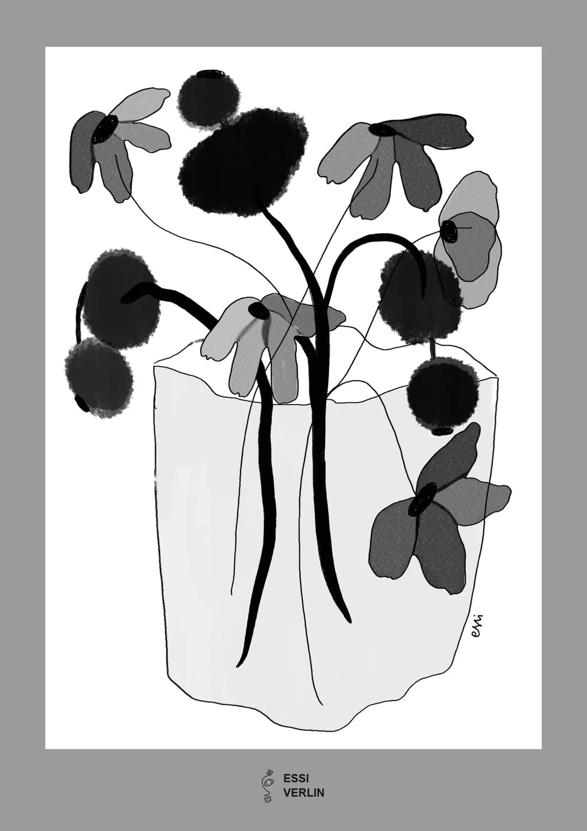 Example of a bouquet Essi has drawn — Sinä muistutat siitä kaikesta, framed