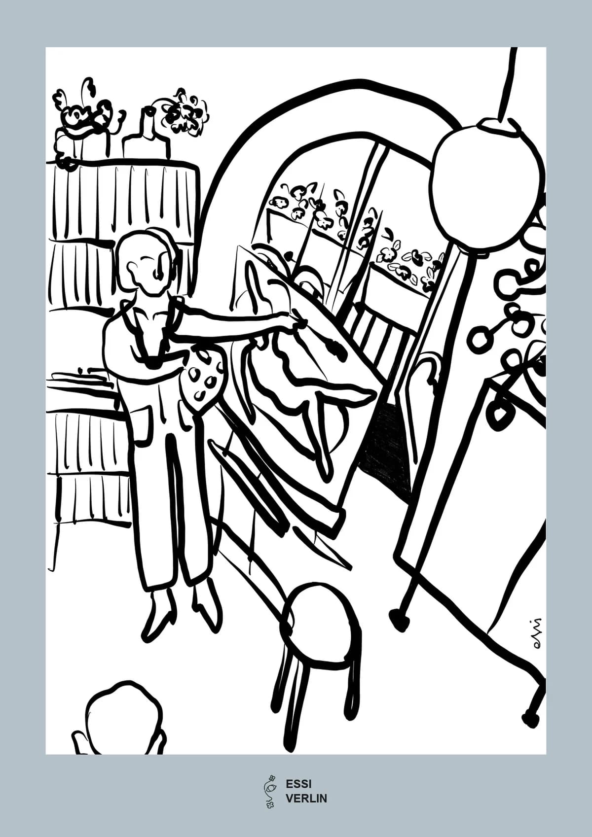 Verkkaisuudelle, framed — Essi at the easel