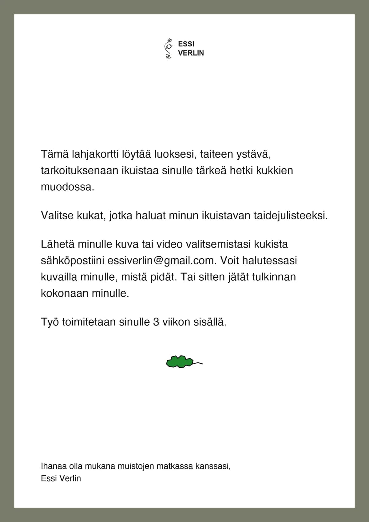 The gift card's words, in Finnish